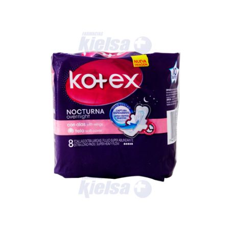 KOTEX TOALLAS SANITARIAS NOCT C/A TELA UND X8