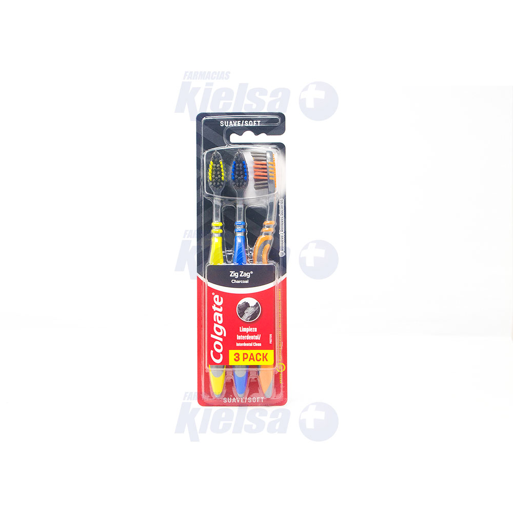 COLGATE CEPILLO ZIGZAG CHARCOAL UND X3