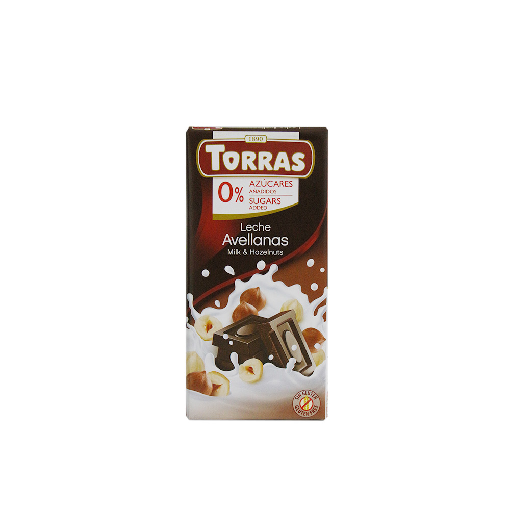 TORRAS CHOCOLATE AVELLANAS S/AZUCAR 75GRS